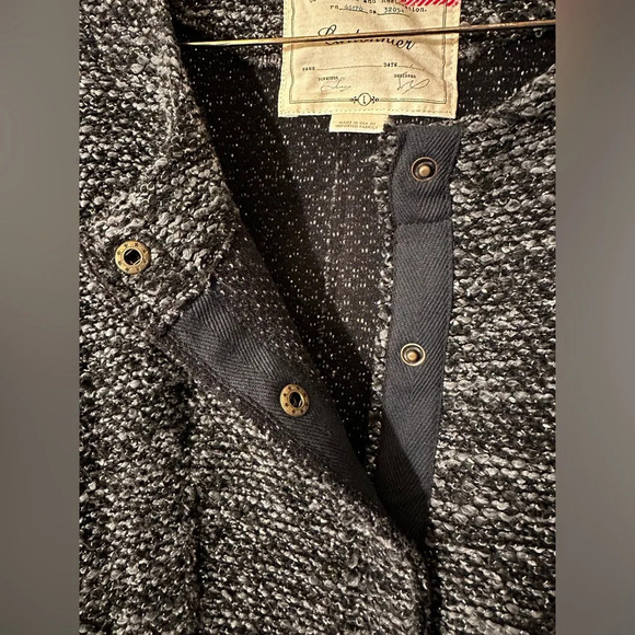 ANTHROPOLOGIE Cartonnier RARE! L Black Gray Tweed Snap Wool Blend Jacket RAW HEM - Picture 8 of 14